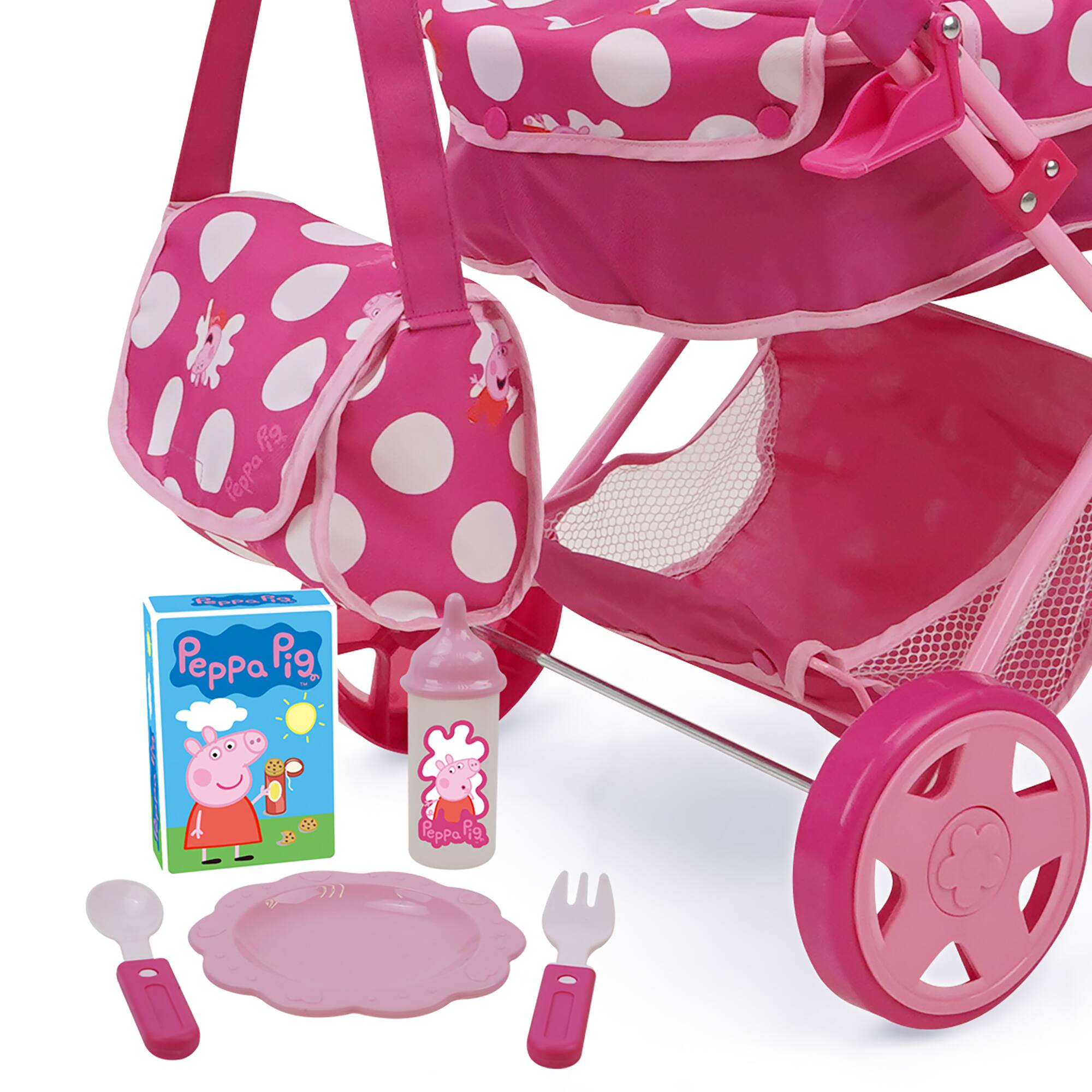 509 Crew Peppa Pig™ Pink and White Dots Baby Classic Doll Pram Set